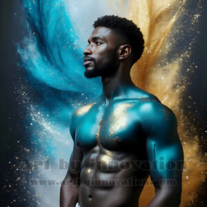 Beauty meets color in this stunning AI-generated abstract art collection. Handsome, shirtless men are enveloped from behind by vibrant, swirling translucent mists of color — inspired by the full spectrum of the rainbow, and the joyful palette of Pride. Each image combines photorealistic skin texture with surreal abstract color dynamics, creating a visual experience that is both deeply human and otherworldly. Created using AI, edited in Photoshop, by © Jeff Dupler | Art by Innovation | https://www.artbyinnovation.com