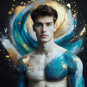 Beauty meets color in this stunning AI-generated abstract art collection. Handsome, shirtless men are enveloped from behind by vibrant, swirling translucent mists of color — inspired by the full spectrum of the rainbow, and the joyful palette of Pride. Each image combines photorealistic skin texture with surreal abstract color dynamics, creating a visual experience that is both deeply human and otherworldly. Created using AI, edited in Photoshop, by © Jeff Dupler | Art by Innovation | https://www.artbyinnovation.com