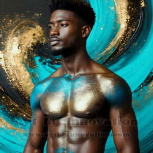 Beauty meets color in this stunning AI-generated abstract art collection. Handsome, shirtless men are enveloped from behind by vibrant, swirling translucent mists of color — inspired by the full spectrum of the rainbow, and the joyful palette of Pride. Each image combines photorealistic skin texture with surreal abstract color dynamics, creating a visual experience that is both deeply human and otherworldly. Created using AI, edited in Photoshop, by © Jeff Dupler | Art by Innovation | https://www.artbyinnovation.com