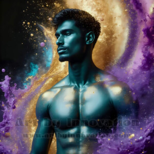 Beauty meets color in this stunning AI-generated abstract art collection. Handsome, shirtless men are enveloped from behind by vibrant, swirling translucent mists of color — inspired by the full spectrum of the rainbow, and the joyful palette of Pride. Each image combines photorealistic skin texture with surreal abstract color dynamics, creating a visual experience that is both deeply human and otherworldly. Created using AI, edited in Photoshop, by © Jeff Dupler | Art by Innovation | https://www.artbyinnovation.com