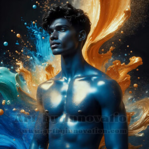 Beauty meets color in this stunning AI-generated abstract art collection. Handsome, shirtless men are enveloped from behind by vibrant, swirling translucent mists of color — inspired by the full spectrum of the rainbow, and the joyful palette of Pride. Each image combines photorealistic skin texture with surreal abstract color dynamics, creating a visual experience that is both deeply human and otherworldly. Created using AI, edited in Photoshop, by © Jeff Dupler | Art by Innovation | https://www.artbyinnovation.com