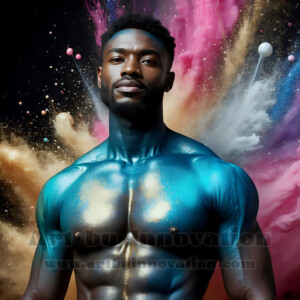 Beauty meets color in this stunning AI-generated abstract art collection. Handsome, shirtless men are enveloped from behind by vibrant, swirling translucent mists of color — inspired by the full spectrum of the rainbow, and the joyful palette of Pride. Each image combines photorealistic skin texture with surreal abstract color dynamics, creating a visual experience that is both deeply human and otherworldly. Created using AI, edited in Photoshop, by © Jeff Dupler | Art by Innovation | https://www.artbyinnovation.com