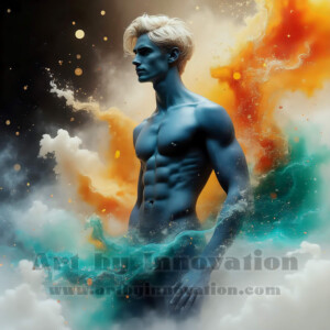 Beauty meets color in this stunning AI-generated abstract art collection. Handsome, shirtless men are enveloped from behind by vibrant, swirling translucent mists of color — inspired by the full spectrum of the rainbow, and the joyful palette of Pride. Each image combines photorealistic skin texture with surreal abstract color dynamics, creating a visual experience that is both deeply human and otherworldly. Created using AI, edited in Photoshop, by © Jeff Dupler | Art by Innovation | https://www.artbyinnovation.com