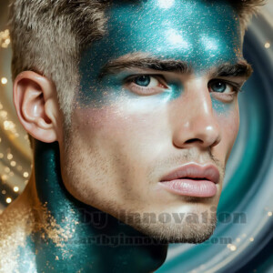 Beauty meets color in this stunning AI-generated abstract art collection. Handsome, shirtless men are enveloped from behind by vibrant, swirling translucent mists of color — inspired by the full spectrum of the rainbow, and the joyful palette of Pride. Each image combines photorealistic skin texture with surreal abstract color dynamics, creating a visual experience that is both deeply human and otherworldly. Created using AI, edited in Photoshop, by © Jeff Dupler | Art by Innovation | https://www.artbyinnovation.com