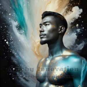 Beauty meets color in this stunning AI-generated abstract art collection. Handsome, shirtless men are enveloped from behind by vibrant, swirling translucent mists of color — inspired by the full spectrum of the rainbow, and the joyful palette of Pride. Each image combines photorealistic skin texture with surreal abstract color dynamics, creating a visual experience that is both deeply human and otherworldly. Created using AI, edited in Photoshop, by © Jeff Dupler | Art by Innovation | https://www.artbyinnovation.com