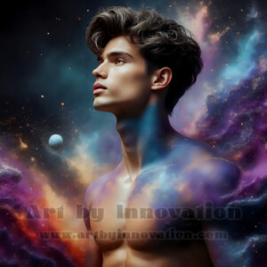 Beauty meets color in this stunning AI-generated abstract art collection. Handsome, shirtless men are enveloped from behind by vibrant, swirling translucent mists of color — inspired by the full spectrum of the rainbow, and the joyful palette of Pride. Each image combines photorealistic skin texture with surreal abstract color dynamics, creating a visual experience that is both deeply human and otherworldly. Created using AI, edited in Photoshop, by © Jeff Dupler | Art by Innovation | https://www.artbyinnovation.com