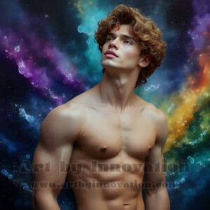 Beauty meets color in this stunning AI-generated abstract art collection. Handsome, shirtless men are enveloped from behind by vibrant, swirling translucent mists of color — inspired by the full spectrum of the rainbow, and the joyful palette of Pride. Each image combines photorealistic skin texture with surreal abstract color dynamics, creating a visual experience that is both deeply human and otherworldly. Created using AI, edited in Photoshop, by © Jeff Dupler | Art by Innovation | https://www.artbyinnovation.com