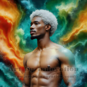 Beauty meets color in this stunning AI-generated abstract art collection. Handsome, shirtless men are enveloped from behind by vibrant, swirling translucent mists of color — inspired by the full spectrum of the rainbow, and the joyful palette of Pride. Each image combines photorealistic skin texture with surreal abstract color dynamics, creating a visual experience that is both deeply human and otherworldly. Created using AI, edited in Photoshop, by © Jeff Dupler | Art by Innovation | https://www.artbyinnovation.com