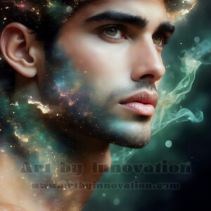 Beauty meets color in this stunning AI-generated abstract art collection. Handsome, shirtless men are enveloped from behind by vibrant, swirling translucent mists of color — inspired by the full spectrum of the rainbow, and the joyful palette of Pride. Each image combines photorealistic skin texture with surreal abstract color dynamics, creating a visual experience that is both deeply human and otherworldly. Created using AI, edited in Photoshop, by © Jeff Dupler | Art by Innovation | https://www.artbyinnovation.com