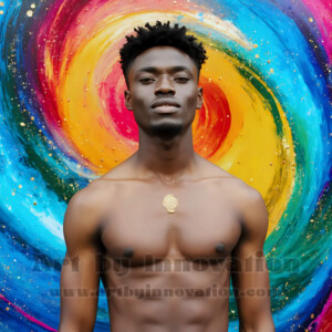 Beauty meets color in this stunning AI-generated abstract art collection. Handsome, shirtless men are enveloped from behind by vibrant, swirling translucent mists of color — inspired by the full spectrum of the rainbow, and the joyful palette of Pride. Each image combines photorealistic skin texture with surreal abstract color dynamics, creating a visual experience that is both deeply human and otherworldly. Created using AI, edited in Photoshop, by © Jeff Dupler | Art by Innovation | https://www.artbyinnovation.com