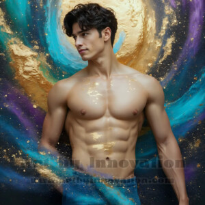 Beauty meets color in this stunning AI-generated abstract art collection. Handsome, shirtless men are enveloped from behind by vibrant, swirling translucent mists of color — inspired by the full spectrum of the rainbow, and the joyful palette of Pride. Each image combines photorealistic skin texture with surreal abstract color dynamics, creating a visual experience that is both deeply human and otherworldly. Created using AI, edited in Photoshop, by © Jeff Dupler | Art by Innovation | https://www.artbyinnovation.com