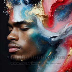 Beauty meets color in this stunning AI-generated abstract art collection. Handsome, shirtless men are enveloped from behind by vibrant, swirling translucent mists of color — inspired by the full spectrum of the rainbow, and the joyful palette of Pride. Each image combines photorealistic skin texture with surreal abstract color dynamics, creating a visual experience that is both deeply human and otherworldly. Created using AI, edited in Photoshop, by © Jeff Dupler | Art by Innovation | https://www.artbyinnovation.com