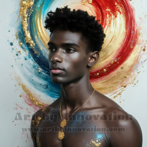 Beauty meets color in this stunning AI-generated abstract art collection. Handsome, shirtless men are enveloped from behind by vibrant, swirling translucent mists of color — inspired by the full spectrum of the rainbow, and the joyful palette of Pride. Each image combines photorealistic skin texture with surreal abstract color dynamics, creating a visual experience that is both deeply human and otherworldly. Created using AI, edited in Photoshop, by © Jeff Dupler | Art by Innovation | https://www.artbyinnovation.com