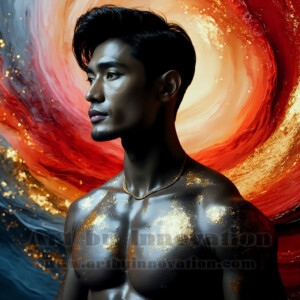 Beauty meets color in this stunning AI-generated abstract art collection. Handsome, shirtless men are enveloped from behind by vibrant, swirling translucent mists of color — inspired by the full spectrum of the rainbow, and the joyful palette of Pride. Each image combines photorealistic skin texture with surreal abstract color dynamics, creating a visual experience that is both deeply human and otherworldly. Created using AI, edited in Photoshop, by © Jeff Dupler | Art by Innovation | https://www.artbyinnovation.com