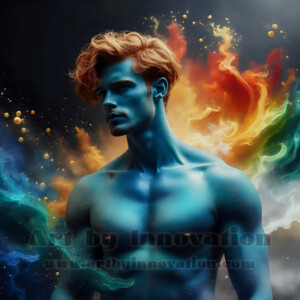 Beauty meets color in this stunning AI-generated abstract art collection. Handsome, shirtless men are enveloped from behind by vibrant, swirling translucent mists of color — inspired by the full spectrum of the rainbow, and the joyful palette of Pride. Each image combines photorealistic skin texture with surreal abstract color dynamics, creating a visual experience that is both deeply human and otherworldly. Created using AI, edited in Photoshop, by © Jeff Dupler | Art by Innovation | https://www.artbyinnovation.com
