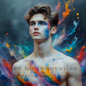 Beauty meets color in this stunning AI-generated abstract art collection. Handsome, shirtless men are enveloped from behind by vibrant, swirling translucent mists of color — inspired by the full spectrum of the rainbow, and the joyful palette of Pride. Each image combines photorealistic skin texture with surreal abstract color dynamics, creating a visual experience that is both deeply human and otherworldly. Created using AI, edited in Photoshop, by © Jeff Dupler | Art by Innovation | https://www.artbyinnovation.com