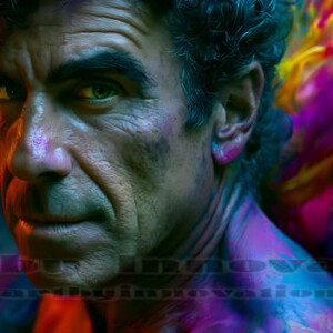Beauty meets color in this stunning AI-generated abstract art collection. Handsome, shirtless men are enveloped from behind by vibrant, swirling translucent mists of color — inspired by the full spectrum of the rainbow, and the joyful palette of Pride. Each image combines photorealistic skin texture with surreal abstract color dynamics, creating a visual experience that is both deeply human and otherworldly. Created using AI, edited in Photoshop, by © Jeff Dupler | Art by Innovation | https://www.artbyinnovation.com