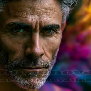 Beauty meets color in this stunning AI-generated abstract art collection. Handsome, shirtless men are enveloped from behind by vibrant, swirling translucent mists of color — inspired by the full spectrum of the rainbow, and the joyful palette of Pride. Each image combines photorealistic skin texture with surreal abstract color dynamics, creating a visual experience that is both deeply human and otherworldly. Created using AI, edited in Photoshop, by © Jeff Dupler | Art by Innovation | https://www.artbyinnovation.com