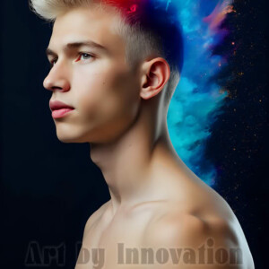 Beauty meets color in this stunning AI-generated abstract art collection. Handsome, shirtless men are enveloped from behind by vibrant, swirling translucent mists of color — inspired by the full spectrum of the rainbow, and the joyful palette of Pride. Each image combines photorealistic skin texture with surreal abstract color dynamics, creating a visual experience that is both deeply human and otherworldly. Created using AI, edited in Photoshop, by © Jeff Dupler | Art by Innovation | https://www.artbyinnovation.com