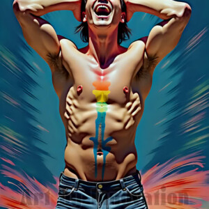 Beauty meets color in this stunning AI-generated abstract art collection. Handsome, shirtless men are enveloped from behind by vibrant, swirling translucent mists of color — inspired by the full spectrum of the rainbow, and the joyful palette of Pride. Each image combines photorealistic skin texture with surreal abstract color dynamics, creating a visual experience that is both deeply human and otherworldly. Created using AI, edited in Photoshop, by © Jeff Dupler | Art by Innovation | https://www.artbyinnovation.com