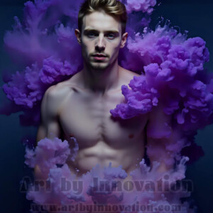 Beauty meets color in this stunning AI-generated abstract art collection. Handsome, shirtless men are enveloped from behind by vibrant, swirling translucent mists of color — inspired by the full spectrum of the rainbow, and the joyful palette of Pride. Each image combines photorealistic skin texture with surreal abstract color dynamics, creating a visual experience that is both deeply human and otherworldly. Created using AI, edited in Photoshop, by © Jeff Dupler | Art by Innovation | https://www.artbyinnovation.com