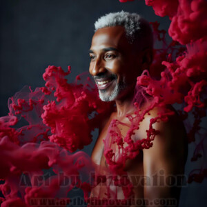 Beauty meets color in this stunning AI-generated abstract art collection. Handsome, shirtless men are enveloped from behind by vibrant, swirling translucent mists of color — inspired by the full spectrum of the rainbow, and the joyful palette of Pride. Each image combines photorealistic skin texture with surreal abstract color dynamics, creating a visual experience that is both deeply human and otherworldly. Created using AI, edited in Photoshop, by © Jeff Dupler | Art by Innovation | https://www.artbyinnovation.com