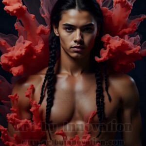 Beauty meets color in this stunning AI-generated abstract art collection. Handsome, shirtless men are enveloped from behind by vibrant, swirling translucent mists of color — inspired by the full spectrum of the rainbow, and the joyful palette of Pride. Each image combines photorealistic skin texture with surreal abstract color dynamics, creating a visual experience that is both deeply human and otherworldly. Created using AI, edited in Photoshop, by © Jeff Dupler | Art by Innovation | https://www.artbyinnovation.com