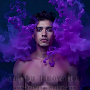 Beauty meets color in this stunning AI-generated abstract art collection. Handsome, shirtless men are enveloped from behind by vibrant, swirling translucent mists of color — inspired by the full spectrum of the rainbow, and the joyful palette of Pride. Each image combines photorealistic skin texture with surreal abstract color dynamics, creating a visual experience that is both deeply human and otherworldly. Created using AI, edited in Photoshop, by © Jeff Dupler | Art by Innovation | https://www.artbyinnovation.com
