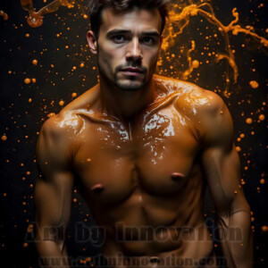 Beauty meets color in this stunning AI-generated abstract art collection. Handsome, shirtless men are enveloped from behind by vibrant, swirling translucent mists of color — inspired by the full spectrum of the rainbow, and the joyful palette of Pride. Each image combines photorealistic skin texture with surreal abstract color dynamics, creating a visual experience that is both deeply human and otherworldly. Created using AI, edited in Photoshop, by © Jeff Dupler | Art by Innovation | https://www.artbyinnovation.com