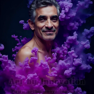 Beauty meets color in this stunning AI-generated abstract art collection. Handsome, shirtless men are enveloped from behind by vibrant, swirling translucent mists of color — inspired by the full spectrum of the rainbow, and the joyful palette of Pride. Each image combines photorealistic skin texture with surreal abstract color dynamics, creating a visual experience that is both deeply human and otherworldly. Created using AI, edited in Photoshop, by © Jeff Dupler | Art by Innovation | https://www.artbyinnovation.com