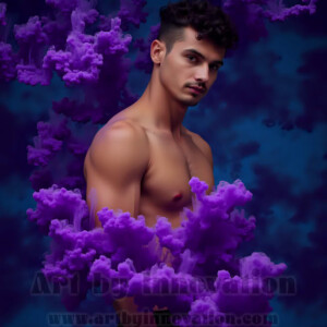 Beauty meets color in this stunning AI-generated abstract art collection. Handsome, shirtless men are enveloped from behind by vibrant, swirling translucent mists of color — inspired by the full spectrum of the rainbow, and the joyful palette of Pride. Each image combines photorealistic skin texture with surreal abstract color dynamics, creating a visual experience that is both deeply human and otherworldly. Created using AI, edited in Photoshop, by © Jeff Dupler | Art by Innovation | https://www.artbyinnovation.com
