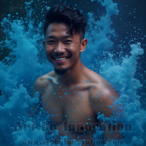 Beauty meets color in this stunning AI-generated abstract art collection. Handsome, shirtless men are enveloped from behind by vibrant, swirling translucent mists of color — inspired by the full spectrum of the rainbow, and the joyful palette of Pride. Each image combines photorealistic skin texture with surreal abstract color dynamics, creating a visual experience that is both deeply human and otherworldly. Created using AI, edited in Photoshop, by © Jeff Dupler | Art by Innovation | https://www.artbyinnovation.com