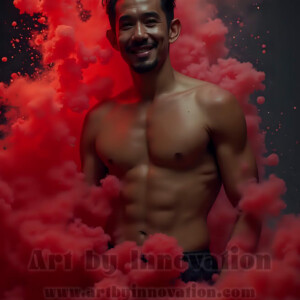 Beauty meets color in this stunning AI-generated abstract art collection. Handsome, shirtless men are enveloped from behind by vibrant, swirling translucent mists of color — inspired by the full spectrum of the rainbow, and the joyful palette of Pride. Each image combines photorealistic skin texture with surreal abstract color dynamics, creating a visual experience that is both deeply human and otherworldly. Created using AI, edited in Photoshop, by © Jeff Dupler | Art by Innovation | https://www.artbyinnovation.com