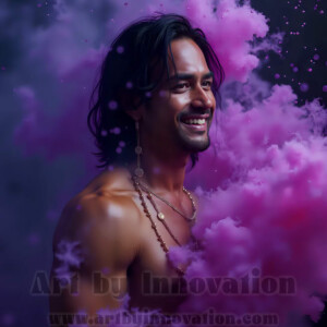 Beauty meets color in this stunning AI-generated abstract art collection. Handsome, shirtless men are enveloped from behind by vibrant, swirling translucent mists of color — inspired by the full spectrum of the rainbow, and the joyful palette of Pride. Each image combines photorealistic skin texture with surreal abstract color dynamics, creating a visual experience that is both deeply human and otherworldly. Created using AI, edited in Photoshop, by © Jeff Dupler | Art by Innovation | https://www.artbyinnovation.com