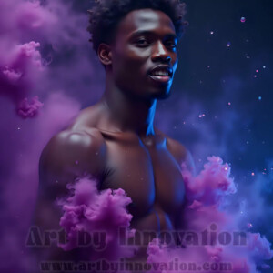 Beauty meets color in this stunning AI-generated abstract art collection. Handsome, shirtless men are enveloped from behind by vibrant, swirling translucent mists of color — inspired by the full spectrum of the rainbow, and the joyful palette of Pride. Each image combines photorealistic skin texture with surreal abstract color dynamics, creating a visual experience that is both deeply human and otherworldly. Created using AI, edited in Photoshop, by © Jeff Dupler | Art by Innovation | https://www.artbyinnovation.com