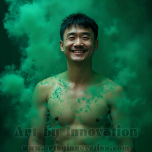 Beauty meets color in this stunning AI-generated abstract art collection. Handsome, shirtless men are enveloped from behind by vibrant, swirling translucent mists of color — inspired by the full spectrum of the rainbow, and the joyful palette of Pride. Each image combines photorealistic skin texture with surreal abstract color dynamics, creating a visual experience that is both deeply human and otherworldly. Created using AI, edited in Photoshop, by © Jeff Dupler | Art by Innovation | https://www.artbyinnovation.com