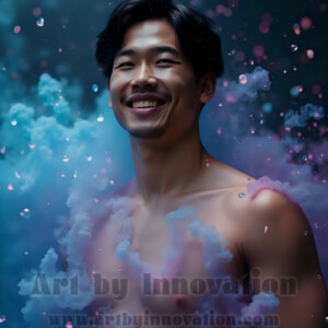Beauty meets color in this stunning AI-generated abstract art collection. Handsome, shirtless men are enveloped from behind by vibrant, swirling translucent mists of color — inspired by the full spectrum of the rainbow, and the joyful palette of Pride. Each image combines photorealistic skin texture with surreal abstract color dynamics, creating a visual experience that is both deeply human and otherworldly. Created using AI, edited in Photoshop, by © Jeff Dupler | Art by Innovation | https://www.artbyinnovation.com