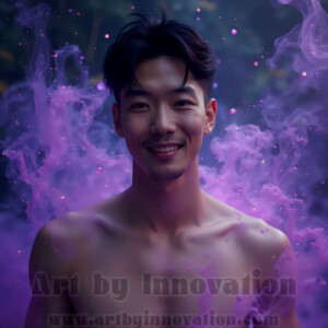 Beauty meets color in this stunning AI-generated abstract art collection. Handsome, shirtless men are enveloped from behind by vibrant, swirling translucent mists of color — inspired by the full spectrum of the rainbow, and the joyful palette of Pride. Each image combines photorealistic skin texture with surreal abstract color dynamics, creating a visual experience that is both deeply human and otherworldly. Created using AI, edited in Photoshop, by © Jeff Dupler | Art by Innovation | https://www.artbyinnovation.com
