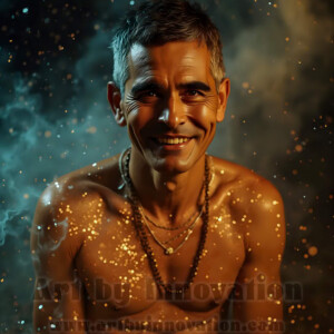Beauty meets color in this stunning AI-generated abstract art collection. Handsome, shirtless men are enveloped from behind by vibrant, swirling translucent mists of color — inspired by the full spectrum of the rainbow, and the joyful palette of Pride. Each image combines photorealistic skin texture with surreal abstract color dynamics, creating a visual experience that is both deeply human and otherworldly. Created using AI, edited in Photoshop, by © Jeff Dupler | Art by Innovation | https://www.artbyinnovation.com