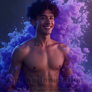Beauty meets color in this stunning AI-generated abstract art collection. Handsome, shirtless men are enveloped from behind by vibrant, swirling translucent mists of color — inspired by the full spectrum of the rainbow, and the joyful palette of Pride. Each image combines photorealistic skin texture with surreal abstract color dynamics, creating a visual experience that is both deeply human and otherworldly. Created using AI, edited in Photoshop, by © Jeff Dupler | Art by Innovation | https://www.artbyinnovation.com