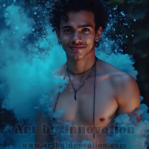 Beauty meets color in this stunning AI-generated abstract art collection. Handsome, shirtless men are enveloped from behind by vibrant, swirling translucent mists of color — inspired by the full spectrum of the rainbow, and the joyful palette of Pride. Each image combines photorealistic skin texture with surreal abstract color dynamics, creating a visual experience that is both deeply human and otherworldly. Created using AI, edited in Photoshop, by © Jeff Dupler | Art by Innovation | https://www.artbyinnovation.com