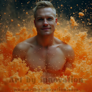 Beauty meets color in this stunning AI-generated abstract art collection. Handsome, shirtless men are enveloped from behind by vibrant, swirling translucent mists of color — inspired by the full spectrum of the rainbow, and the joyful palette of Pride. Each image combines photorealistic skin texture with surreal abstract color dynamics, creating a visual experience that is both deeply human and otherworldly. Created using AI, edited in Photoshop, by © Jeff Dupler | Art by Innovation | https://www.artbyinnovation.com
