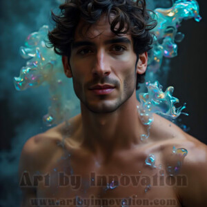 Beauty meets color in this stunning AI-generated abstract art collection. Handsome, shirtless men are enveloped from behind by vibrant, swirling translucent mists of color — inspired by the full spectrum of the rainbow, and the joyful palette of Pride. Each image combines photorealistic skin texture with surreal abstract color dynamics, creating a visual experience that is both deeply human and otherworldly. Created using AI, edited in Photoshop, by © Jeff Dupler | Art by Innovation | https://www.artbyinnovation.com