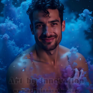 Beauty meets color in this stunning AI-generated abstract art collection. Handsome, shirtless men are enveloped from behind by vibrant, swirling translucent mists of color — inspired by the full spectrum of the rainbow, and the joyful palette of Pride. Each image combines photorealistic skin texture with surreal abstract color dynamics, creating a visual experience that is both deeply human and otherworldly. Created using AI, edited in Photoshop, by © Jeff Dupler | Art by Innovation | https://www.artbyinnovation.com