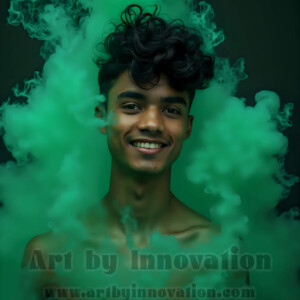 Beauty meets color in this stunning AI-generated abstract art collection. Handsome, shirtless men are enveloped from behind by vibrant, swirling translucent mists of color — inspired by the full spectrum of the rainbow, and the joyful palette of Pride. Each image combines photorealistic skin texture with surreal abstract color dynamics, creating a visual experience that is both deeply human and otherworldly. Created using AI, edited in Photoshop, by © Jeff Dupler | Art by Innovation | https://www.artbyinnovation.com