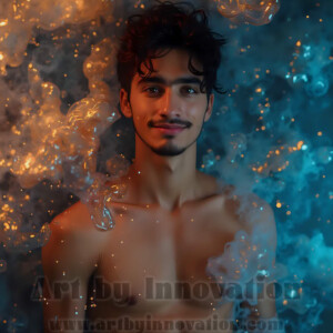 Beauty meets color in this stunning AI-generated abstract art collection. Handsome, shirtless men are enveloped from behind by vibrant, swirling translucent mists of color — inspired by the full spectrum of the rainbow, and the joyful palette of Pride. Each image combines photorealistic skin texture with surreal abstract color dynamics, creating a visual experience that is both deeply human and otherworldly. Created using AI, edited in Photoshop, by © Jeff Dupler | Art by Innovation | https://www.artbyinnovation.com