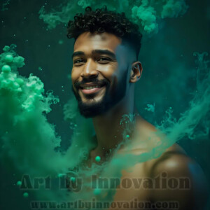 Beauty meets color in this stunning AI-generated abstract art collection. Handsome, shirtless men are enveloped from behind by vibrant, swirling translucent mists of color — inspired by the full spectrum of the rainbow, and the joyful palette of Pride. Each image combines photorealistic skin texture with surreal abstract color dynamics, creating a visual experience that is both deeply human and otherworldly. Created using AI, edited in Photoshop, by © Jeff Dupler | Art by Innovation | https://www.artbyinnovation.com