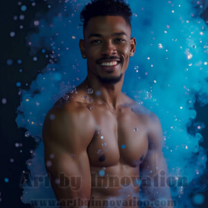 Beauty meets color in this stunning AI-generated abstract art collection. Handsome, shirtless men are enveloped from behind by vibrant, swirling translucent mists of color — inspired by the full spectrum of the rainbow, and the joyful palette of Pride. Each image combines photorealistic skin texture with surreal abstract color dynamics, creating a visual experience that is both deeply human and otherworldly. Created using AI, edited in Photoshop, by © Jeff Dupler | Art by Innovation | https://www.artbyinnovation.com
