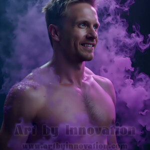 Beauty meets color in this stunning AI-generated abstract art collection. Handsome, shirtless men are enveloped from behind by vibrant, swirling translucent mists of color — inspired by the full spectrum of the rainbow, and the joyful palette of Pride. Each image combines photorealistic skin texture with surreal abstract color dynamics, creating a visual experience that is both deeply human and otherworldly. Created using AI, edited in Photoshop, by © Jeff Dupler | Art by Innovation | https://www.artbyinnovation.com