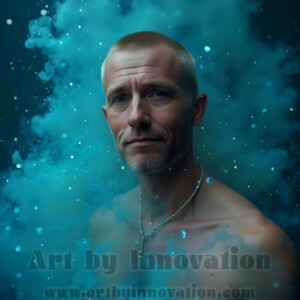 Beauty meets color in this stunning AI-generated abstract art collection. Handsome, shirtless men are enveloped from behind by vibrant, swirling translucent mists of color — inspired by the full spectrum of the rainbow, and the joyful palette of Pride. Each image combines photorealistic skin texture with surreal abstract color dynamics, creating a visual experience that is both deeply human and otherworldly. Created using AI, edited in Photoshop, by © Jeff Dupler | Art by Innovation | https://www.artbyinnovation.com